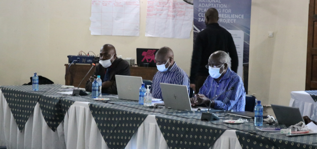 Speakers at the NAP Validation Workshop (Left -right) Mr Allan Dauchi, The Chief Natural Resources Officer, Mr. Joseph Mbinji – NAP Project Manager and Mr Andrew Chitembo, an independent Consultant
